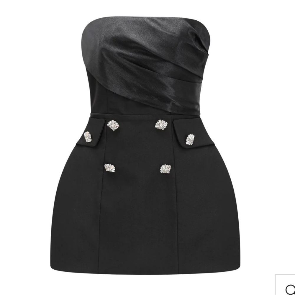 MISS ROSIER MEALLA BLACK CRYSTAL-BUTTON FLARED MINI DRESS